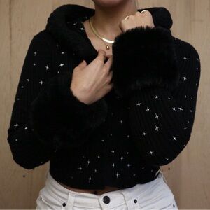 House of Sunny Black Starry Teddy Jacket